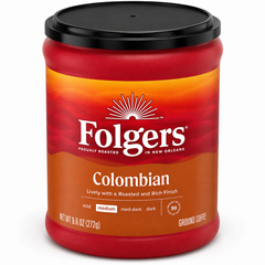 (6 pack) Folgers Colombian Ground Coffee, Medium Roast, 9.6 oz Canister