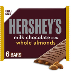 Hershey's Milk Chocolate with Whole Almonds Candy, Bars 1.45 oz, 6 Cou