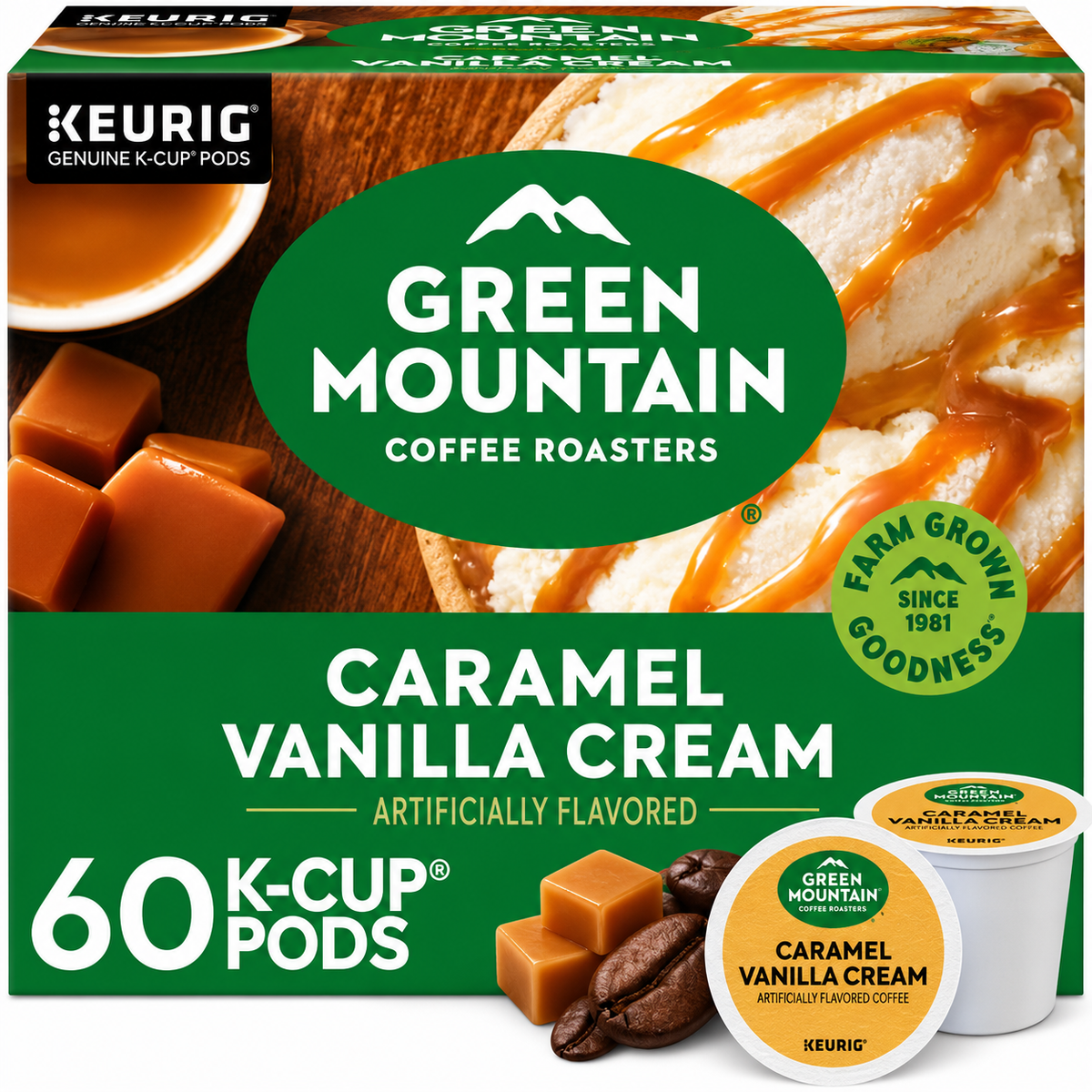 Green Mountain Coffee Roasters, Caramel Vanilla Cream Light Roast K-Cup Coffee Pods, 60 Count