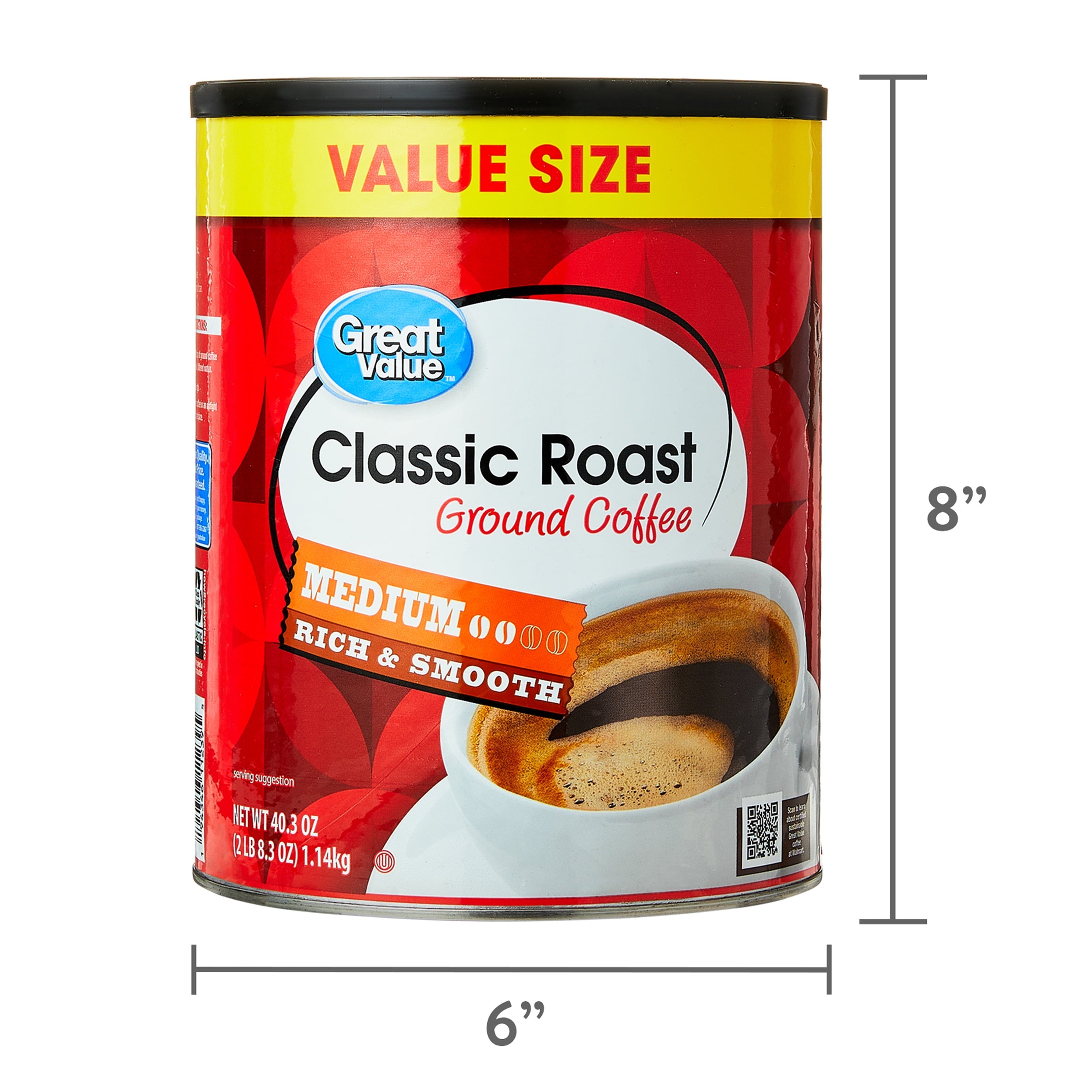 Great Value Classic Medium Roast Ground Naturally Caffeinated Coffee, 40.3 oz Cannister