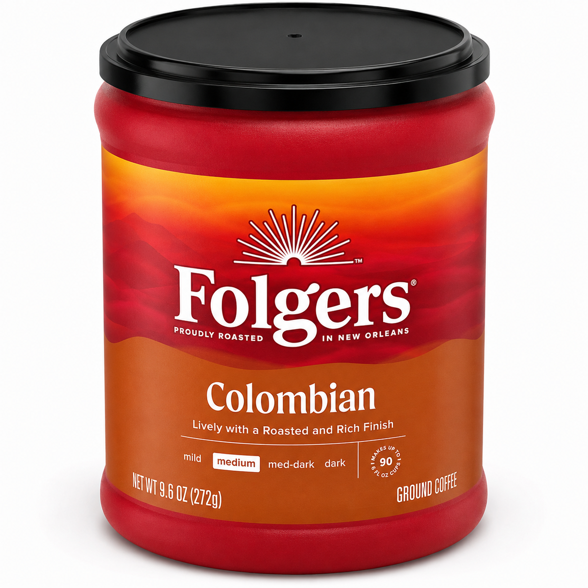 (6 pack) Folgers Colombian Ground Coffee, Medium Roast, 9.6 oz Canister 