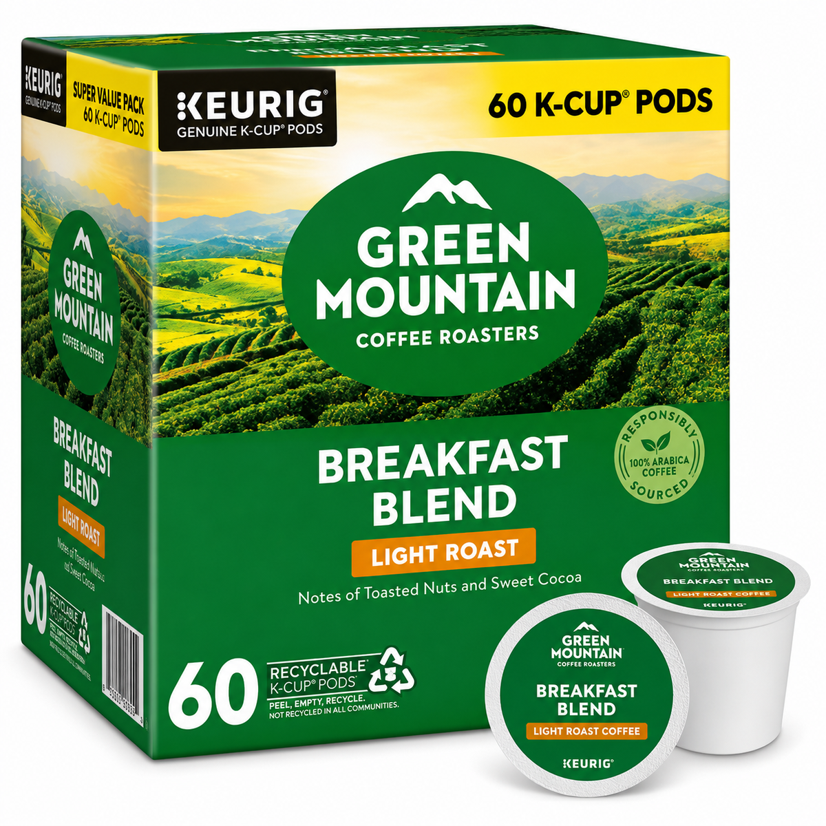 Green Mountain Coffee Roasters, Breakfast Blend Light Roast K-Cup Coffee Pods, 60 Count